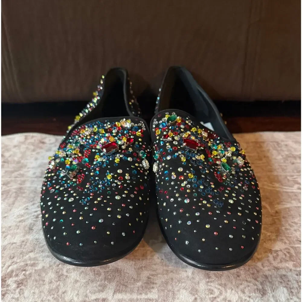 $1550 NEW Giuseppe Zanotti Men's Black Multi Color Slip On Crystal Loafers 7(40)